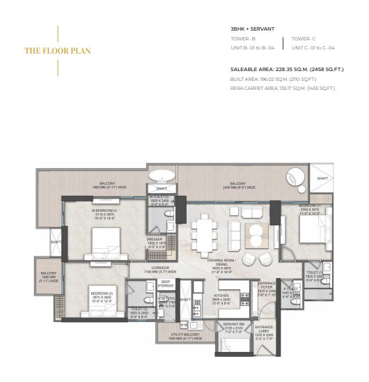 Greenbay The Monarque 3 BHK floor plan 2,458 sq. ft.